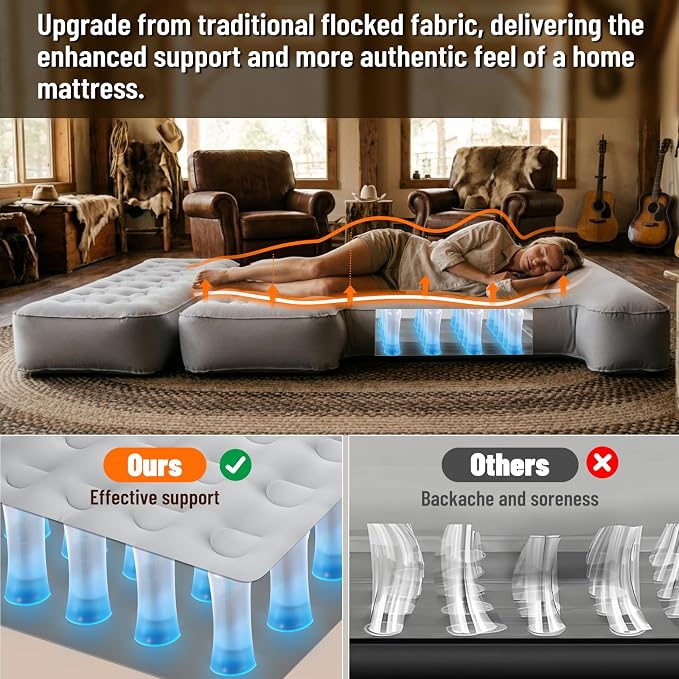 Comfortable Fabric Texture Truck Bed Mattress 5.5-5.8ft for Full-Size Pickup with extender, Truck Bed Air Mattress Customized for Tundra/ F150/ Silverado/ Ram1500, with Bult-in-Air Pump,Camping