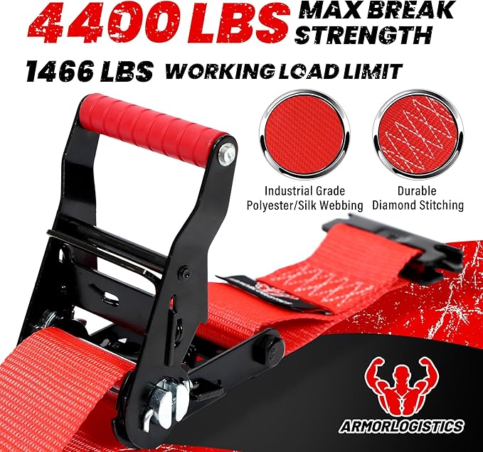 Wheel Chock Tie Down Kit, 4 Pack Heavy Duty Trailer Tire Straps Kit for ATV, UTV, Lawn Mower, 4,400lb Max Break Strength