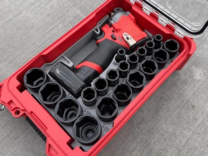 3d Printed Insert Designed for Milwaukee M12 Stubby 1/2" Impact (2563-20) and Packout Organizer (Insert Only) (Black, SAE)