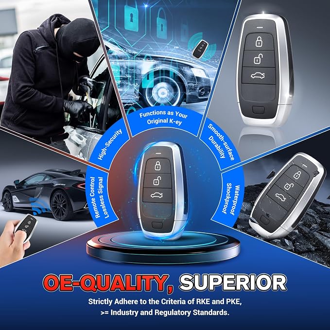 Autel Original Universal Key Fob Replacement, 3-Button Keyless Entry, 2026 Programmable Blank Key IKEYAT003BL, Dual-Band, 130FT Remote, OE-Quality, Work with KM100 Scan Tool