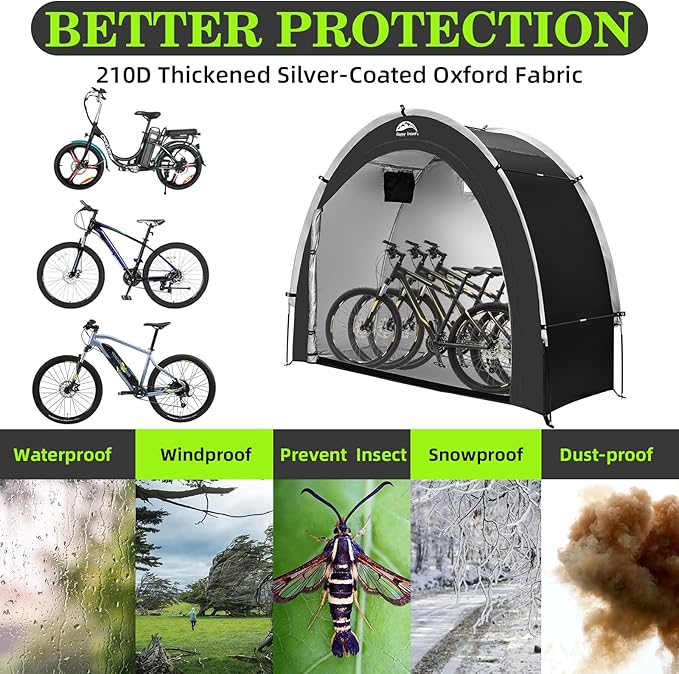 Happy Travel Bike Storage Tent Shed, Outdoor Waterproof Bicycle Covers Shelter with Window for 2/3/4/6/8 Bikes,Oversized Outside Portable Sheds for Lawn Mower,Garden Tools