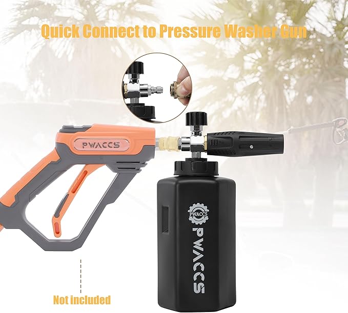 PWACCS Foam Cannon for Pressure Washer, Adjustable Car Wash Foam Cannon, Big Mouth Snow Foam Lance with 1/4" Quick Connect, Thick Foam Power Wash Foam Blaster 1.5 L, Additional Orifice Nozzle 1.1mm