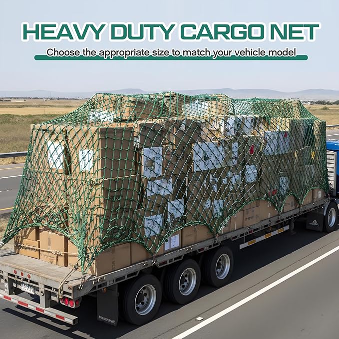 SATINIOR 24 x 12 ft Heavy Duty Cargo Net Truck Bed Network Cover with 18pcs Ropes Bungee Cargo Net Car Sealing Network Rope for Trailer Pickup Truck