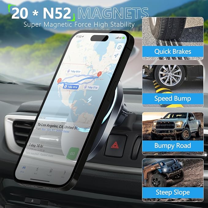 CLEC for Nissan Murano 2015-2024 Magnetic Wireless Charger Car Phone Holder Mount Custom Fit for Nissan Murano Car Accessories 15W Fast Charging Car Phone Holder Wireless Charger