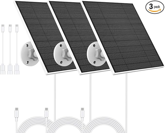 Solar Panel for Eufy Outdoor Camera, 5W Solar Panel Charger Compatible with Eufycam, Continuous Power Supply, 9.8ft Charging Cable, IP65 Waterproof, Adjustable Wall Mount, 3 Pack