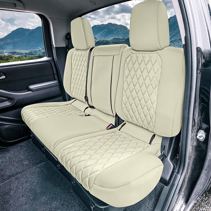 FH Group Custom Fit Car Seat Covers Specifically Made for 2022-2026 Nissan Frontier, Full Set Solid Beige Ultraflex Neoprene Waterproof Automotive Seat Covers for Pickup Truck, Nissan Accessories