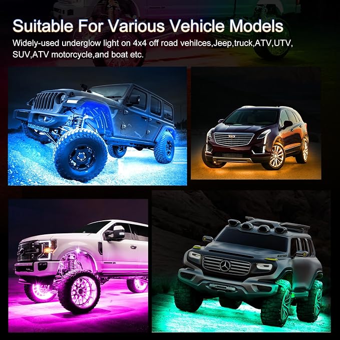 12 Pods LED Multi Chasing Color Rock Lights, APP/RF Control Waterproof Underglow Music Mode Off Road Exterior Kit with Brake Turn Signal for Trucks Jeep ATV UTV RV Boats