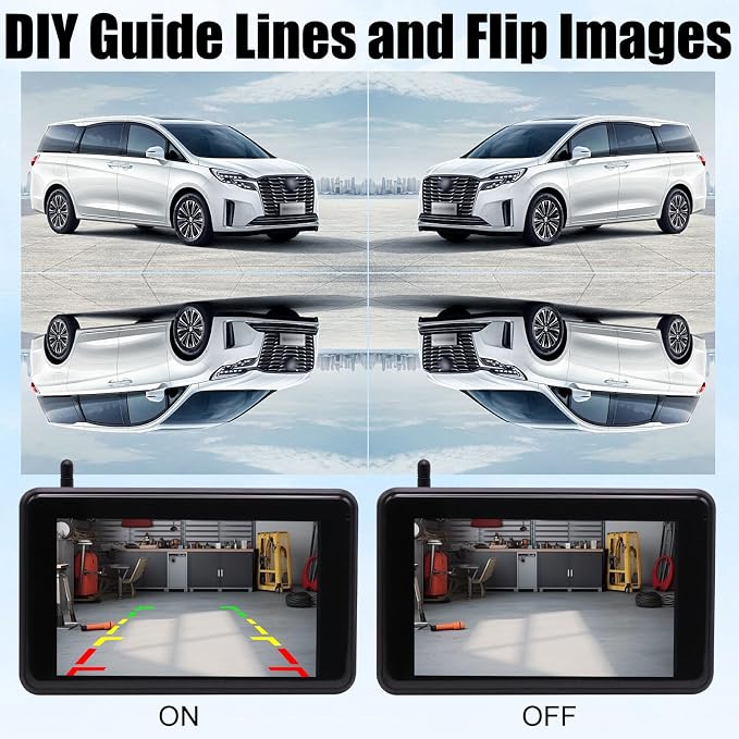 Magnetic Solar Wireless Backup Camera with AI Detection Alert, 5” 1080P HD 4-Split Monitor, 9600mAh Battery, IP67 Clear Night Vision, Video Recording Rear View Camera for Truck RV Trailer 5th Wheels
