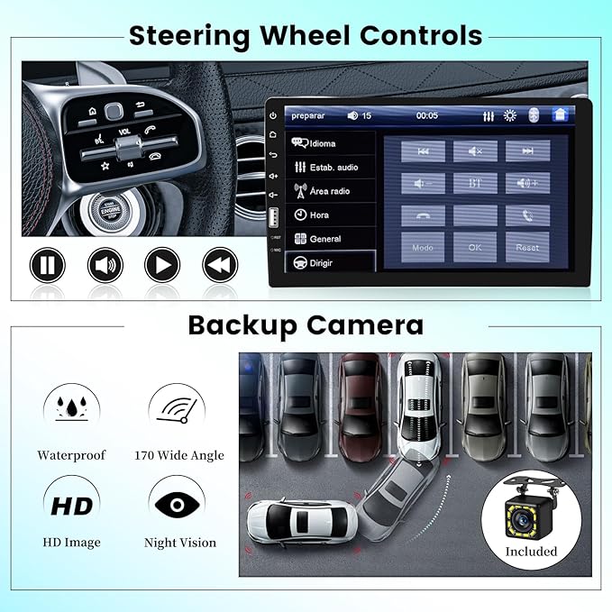 9 Inch Car Radio Single Din Car Stereo 1080P Touch Screen with Backup Camera Mic Bluetooth Hands-Free Call FM Car Audio Multimedia Car Audio Support Mirror Link SWC USB EQ