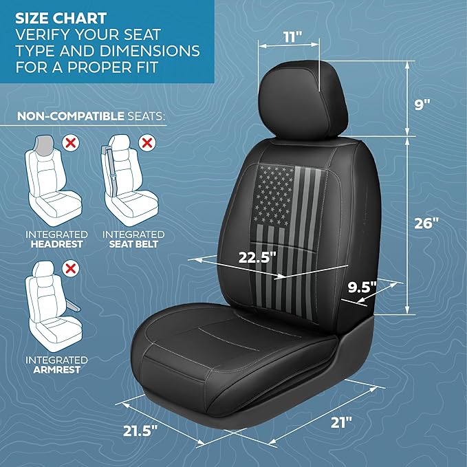 American Black Flag Seat Covers for Trucks, Cars, & SUV - Napa Leather US Car Seat Covers American Flag Truck Accessories - Car Seat Cover American Flag Car Accessories Car Seat Protector