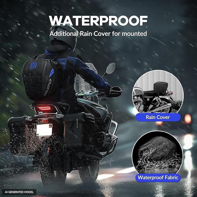 Motorcycle Helmet Bag Dual Use Helmet Backpack and Seat Bag, 38L Waterproof Luggage Bag with Password Lock for Travel and Commuting Blue