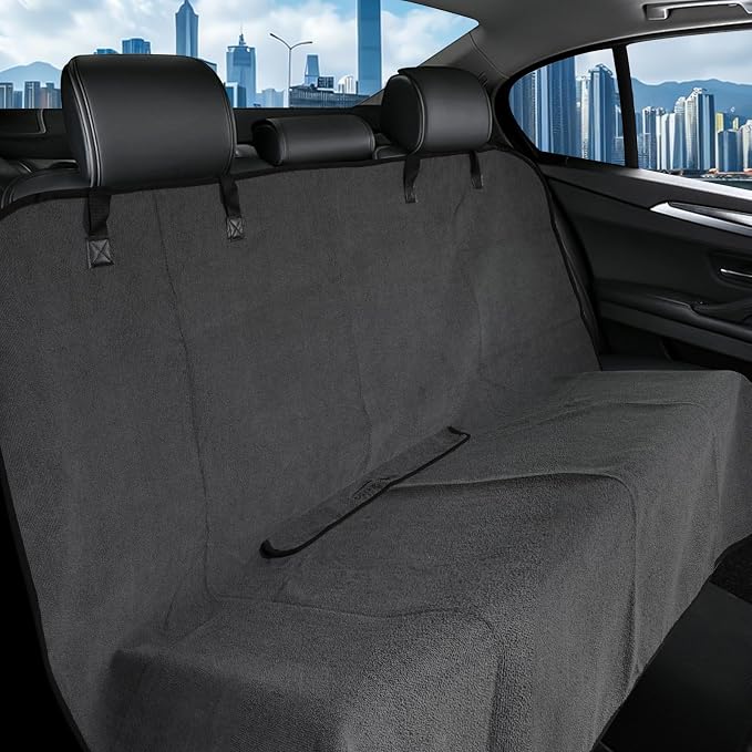 Car Seat Towel Cover Front & Rear Set, Waterproof Sweatproof Non-Slip Seat Protectors – Dual-Layer Microfiber Terry – Universal Fit for Cars, Trucks, SUVs – Embroidered Design (Gray, 3-Pack)