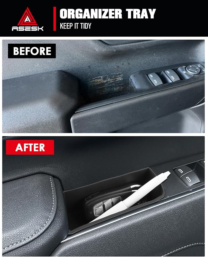 For 2022-2026 Silverado&Sierra 1500/2024-2026 Silverado&Sierra 2500HD/3500HD 4PCS Center Console Door Side Organizer Tray Silicone Materials