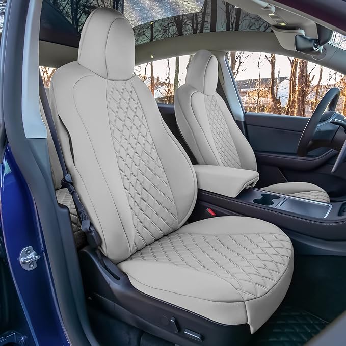 FH Group Custom Fit Car Seat Covers Specifically Made for 2020-2025 Tesla Model Y Ultraflex Neoprene Water Resistant Automotive Seat Covers - Front Set Solid Gray
