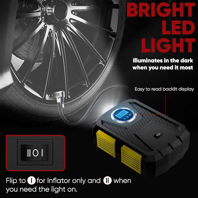 FORTEM Tire Inflator Portable Air Compressor (Yellow) + Trunk Organizer