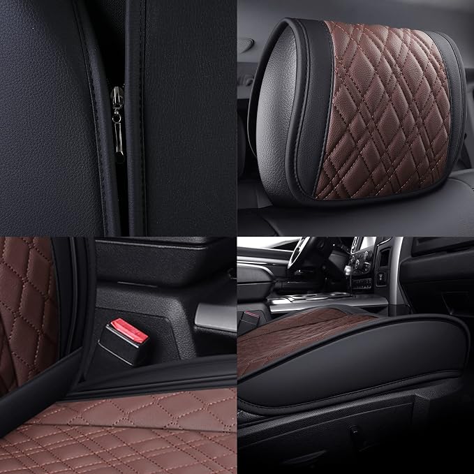 YIERTAI Car Seat Covers for Dodge Ram Fit 2009-2026 1500 2010-2026 2500 3500 Classic Bighorn Longhorn Laramie Tradesman Truck Brown Front