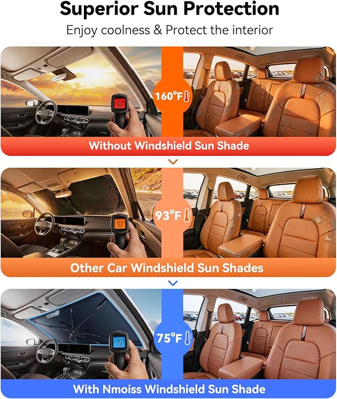 Nmoiss [Vinyl Coating Heat Shield] Windshield Sun Shade Umbrella Custom for Nissan Sentra, Protect Car from Sun Rays & Heat Damage Keep Cool and Protect Interior