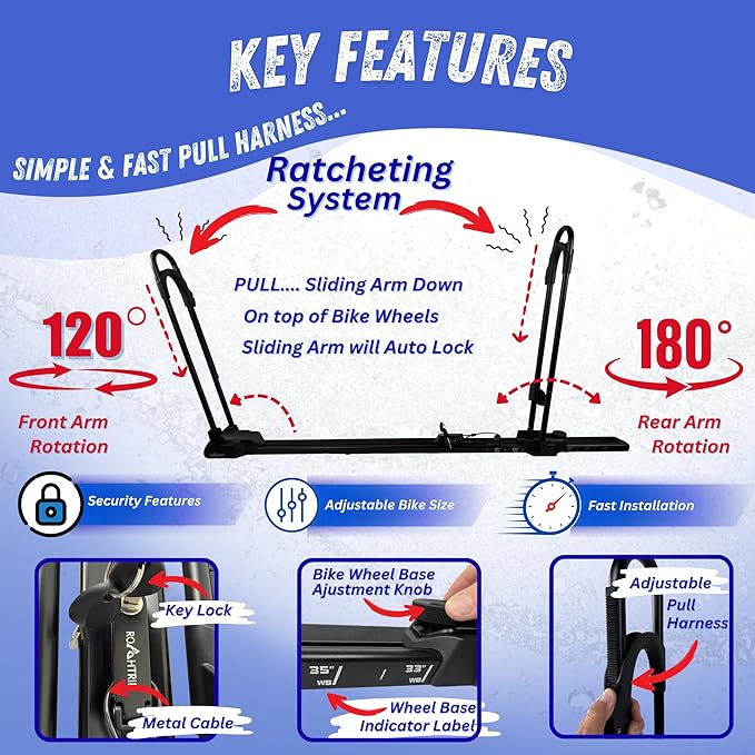 Heavy Duty Car Roof Bike Rack: Collapsible Bicycle Carrier with Tire Support Arches, Fits Cross Bars for Kids to Pro Use, Ideal for Car, Van, or Truck Roofs.