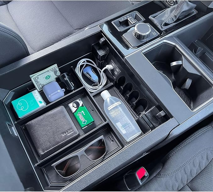 TOPINSTALL Center Console Tray and Rubber Liners Compatible with 2022 2023 2024 Toyota Tundra Accessories, Anti-Dust Dress Up The Interior-Black