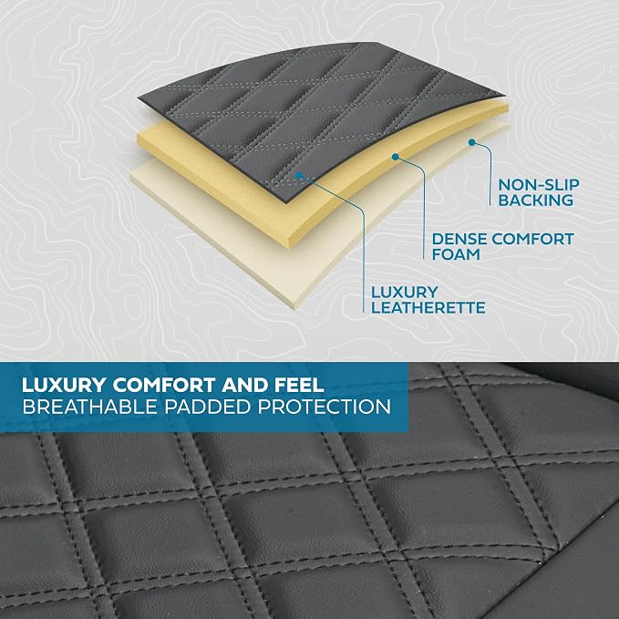 MotorBox Prestige Edition Rear Seat Cover for Cars, Open Sides Leather Seat Cover, Premium PU Leatherette Black & Gray Back Seat Covers for Cars Trucks SUVs, Rear Bench Only