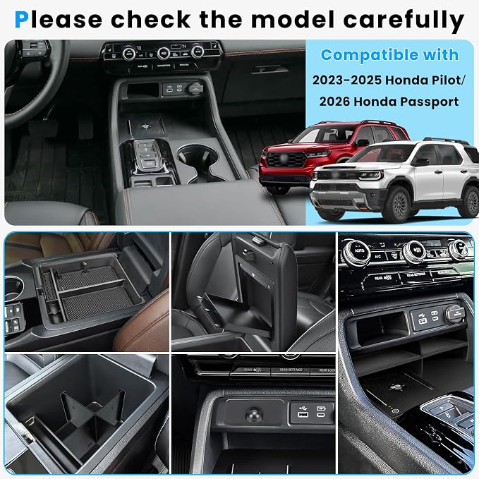 5PCS Center Console Organizer Compatible with 2023-2026 Honda Pilot/2026 Honda Passport Drawer Storage Tray Armrest Divider Tray &Insert Hidden Storage Box Interior Accessories
