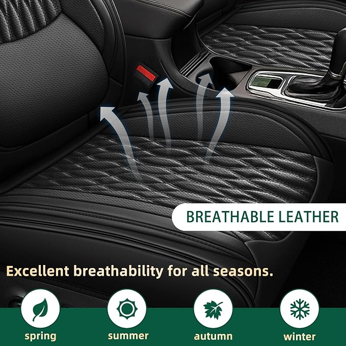 Seat Covers Fit for Ford Focus 2009-2018 - Front Set - Faux Leather Lumbar Support Seat Cover Waterproof Seat Protector (Black)
