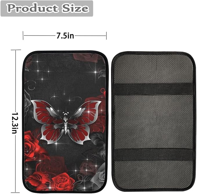 Howilath Red & Sliver Butterfly Rose Universal Car Seat Covers/Steering Wheel Cover/Coasters/Seatbelt Pads/Keychain/Armrest Cushion, Auto Accessories 10pcs