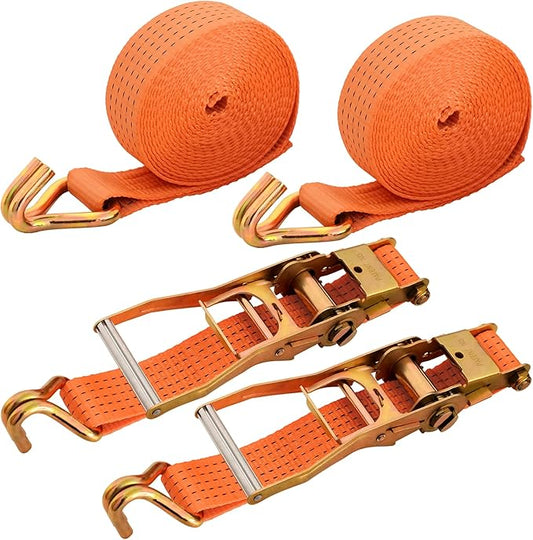 2" x20' Ratchet Straps, Double J Hook Heavy Duty Cargo Strap, 11000LBS Breaking Strength, Standard Tie Downs Ratcheting Strap for Cargo Vans, Trucks, Trailers - 2 Pack