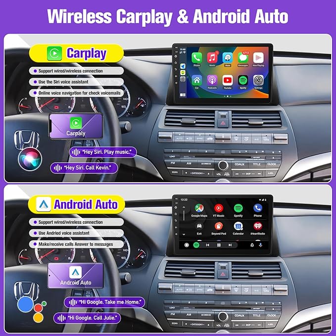 Leadfan Car Stereo Radio for Honda Accord 2008 2009 2010 2011 2012 2013 with Carplay Android Auto, 10.1 Inch Screen for Honda Accord Car Play with GPS Navigation SWC FM Bluetooth Backup Camera