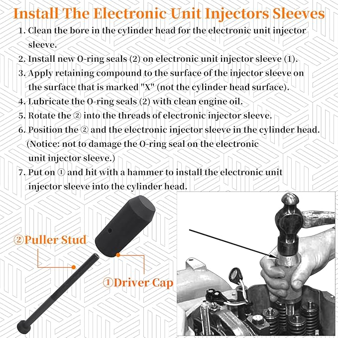 9U-6891 Injector Sleeve Cup Remover & Installer Tool Kit, Compatible with CAT Caterpillar C10 C12 C15 C16 C-18 3406E Engines, 6 PCS Fuel Injector Sleeve Removal Installation Tools