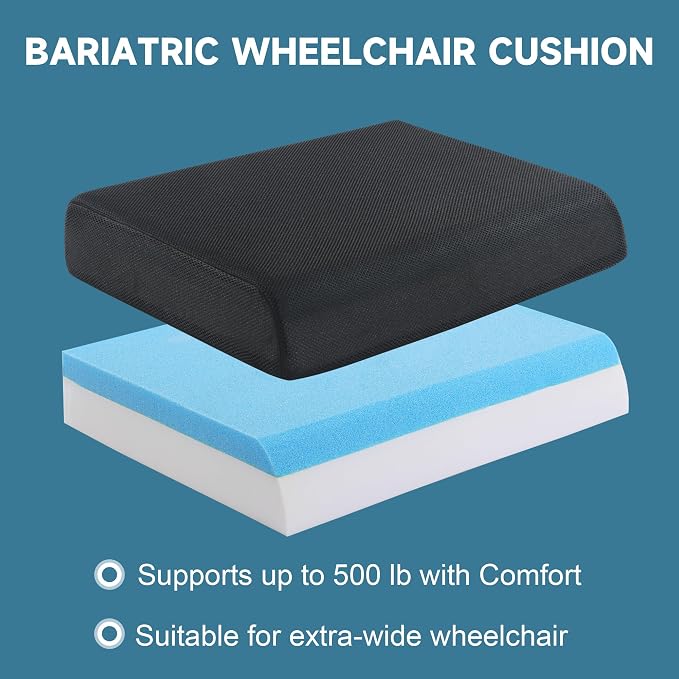 ROYALAY Bariatric Seat Cushion 500 lbs, 24"x18"x4" Extra Large Seat Cushion for Heavy People, High Density Foam Wheelchair & Mobility Scooter Pad with Removable Cover