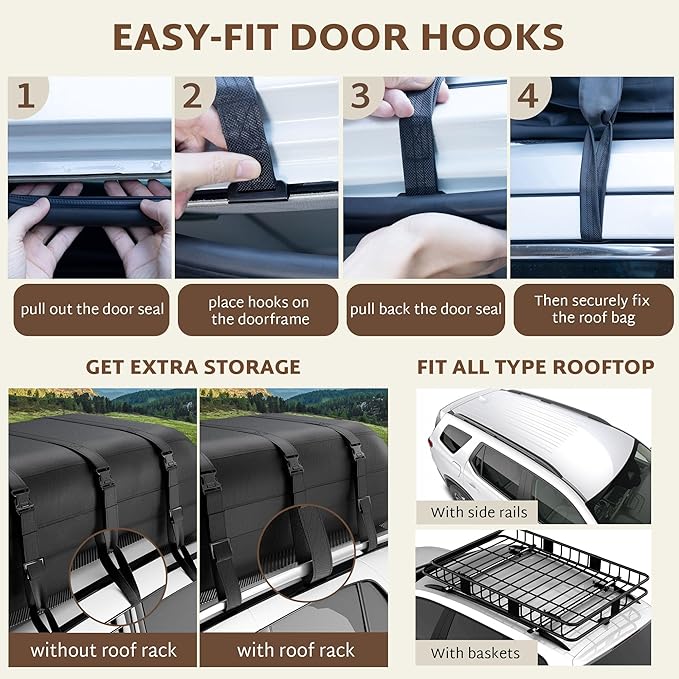 iBirdie Roof Rack Cargo Carrier 20.4 Cubic Feet, Soft-Shell Rooftop Cargo Box, Waterproof Heavy Duty 1200D for Car with/Without Roof Rack, Includes Anti-Slip Mat, Door Hooks, 52x40x17 inches