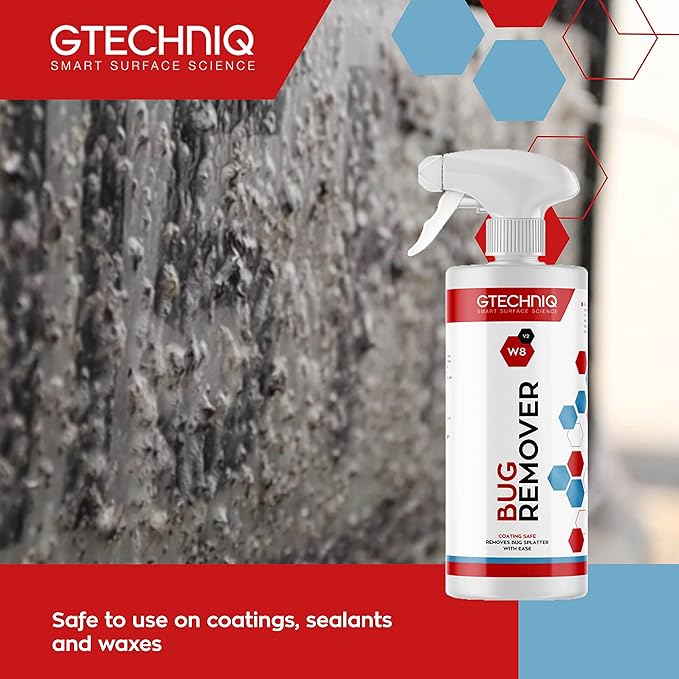 Gtechniq W8 Bug Remover for Cars 17 fl oz | Non-Caustic Cleaner Removes Tough Bug Splatter and Stains, Safe on All Surfaces