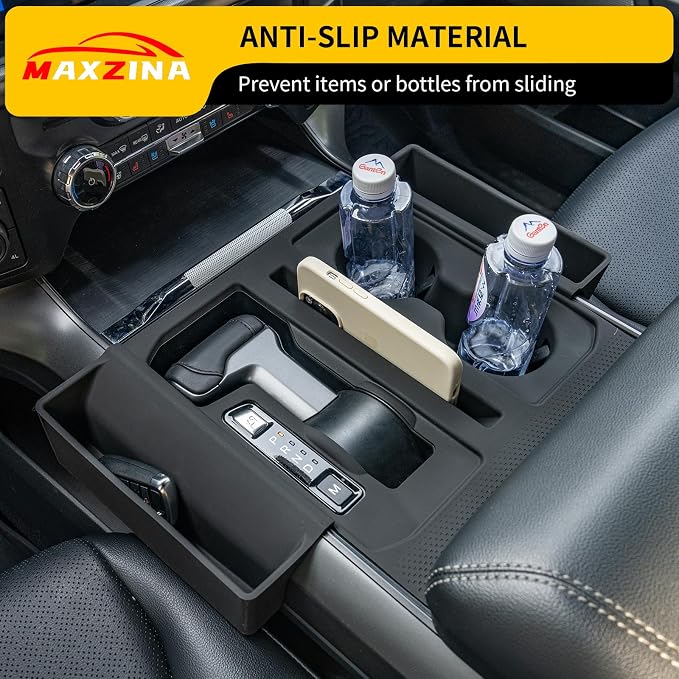 Gear Shift Panel Tray Compatible with 2021-2026 Ford F150 Center Console Storage Gear Shifter Organizer with Cup Holder Insert for 2025 F-150 Accessories (40/Console/40 with Shift Knob ONLY)
