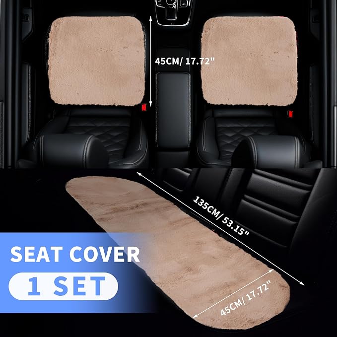 X AUTOHAUX Universal Car Seat Cover Set Car Seat Cushion for Front Rear Seat Shearling Wool Seat Mat Brown 1 Set