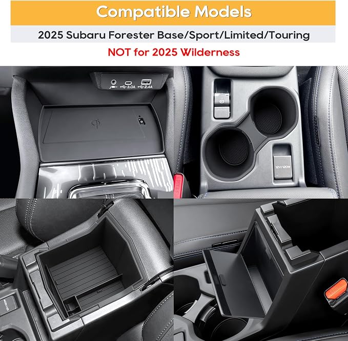5PCS for Forester Center Console Organizer for 2025 Forester (Base/Sport/Limited/Touring) Middle Armrest Storage Box,Non-Slip Waterproof Interior Accessories - NOT for 2025 Wilderness,NOT FOR 2026