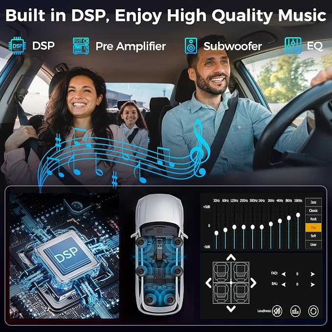 7" Double Din Car Stereo with Wireless Apple CarPlay & Android Auto, Bluetooth, 240W Output, SWC, Dual Subwoofer Support, Mirror Link, FM/AM Radio Receiver, USB-C/AUX/TF Ports,Backup Camera