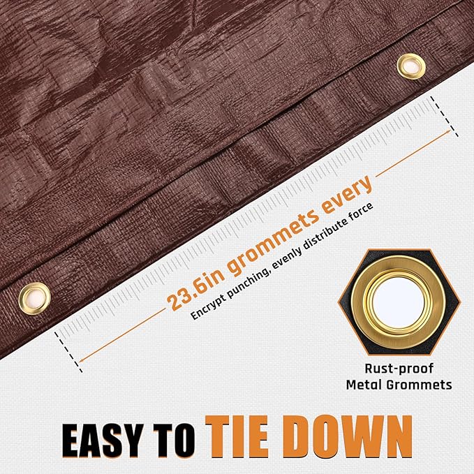 16x16FT Waterproof Tarp, Yumatum 10 Mil Heavy Duty Tarps with Reinforced Edges/Brass Grommets, 100% UV Blocking/Tear Resistant Poly Tarp for Camping, Patio, Tent, Boat(Brown/Black)