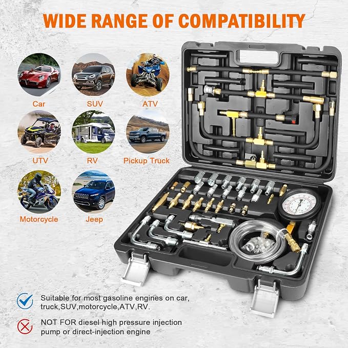 0-140PSI Fuel Injector Injection Pump Pressure Tester Gauge Kit Car Tools