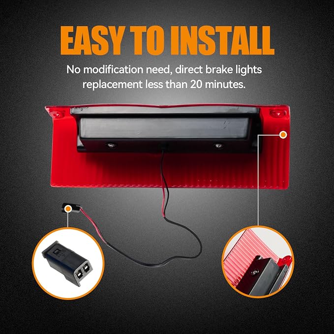 Third 3rd Brake Light LED for 2003-2017 Chevy Express, High Mount Rear Brake Lights Assembly for 03-17 GMC Savana, Waterproof Center Cab Lamp Stop Light, Red Lens