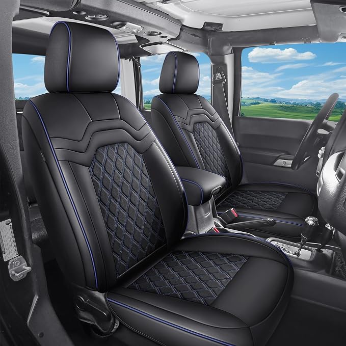 Huidasource Car Seat Covers Full Set, Full Coverage Leather Seat Cushion Protector Fit for 2015-2026 Ford F150 & 2017-2026 F250 F350 F450 Crew Cab XL XLT Lariat King Ranch, Black&Blue
