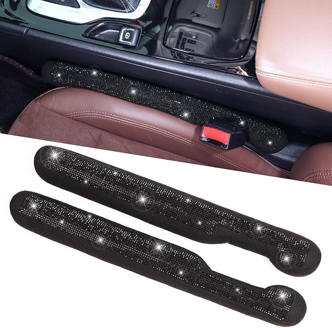 ToBeQueen Car Seat Gap Filler Black, Bling Car Accessories for Women Universal Fit for Car Truck SUV, 2 Pack Handmade Crystal Rhinestone Diamond Seat Gap Blocker Stop Things from Dropping(Black)