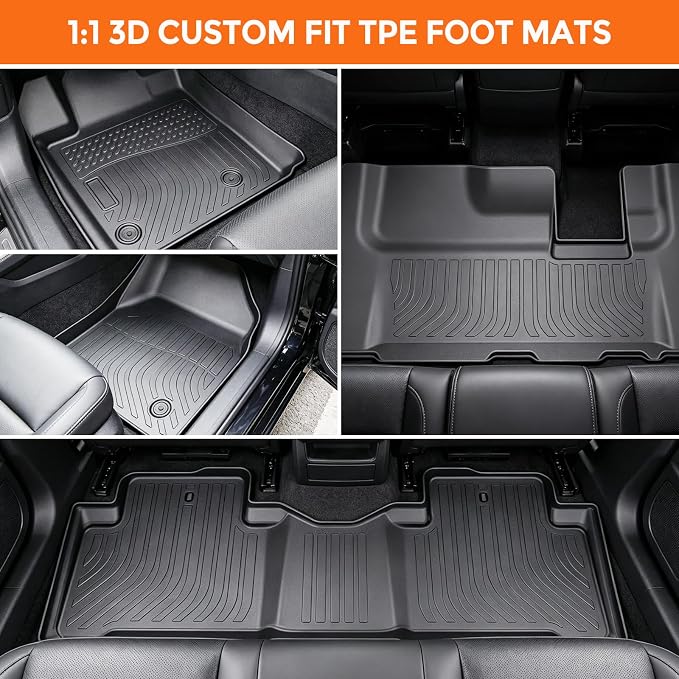 Floor Mats for Honda Pilot 2009-2015, Heavy Duty TPE All Weather Protection, Waterproof Non-Slip Black Car Liners (Three-Row Floor Mats)