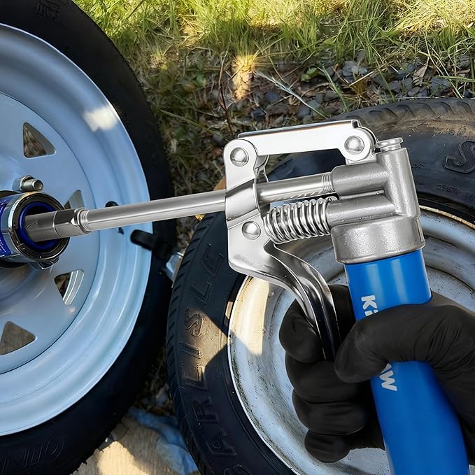 KRETLAW Mini Grease Gun (3000PSI) with 3oz Cartridge Grease and 12'' Flex Hose, Grease Gun Coupler, Grease Injector Needles, Marine