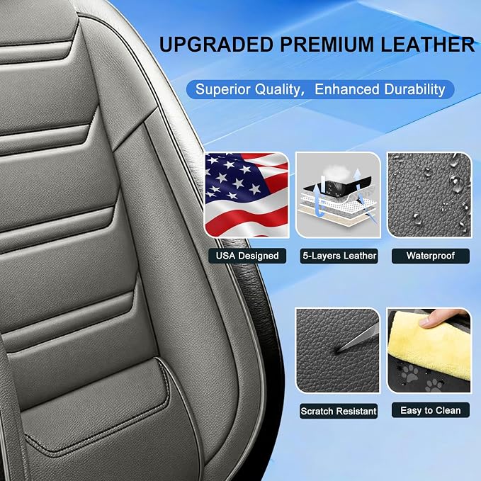 Fit Lacrosse Car Seat Covers for Select Buick Lacrosse 2005-2019 - Premium Full Coverage Leather, Airbag Compatible, Waterproof & All Weather Seat Cushion Protector, Front Pair Black+Gray