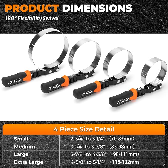 8-Piece Oil Filter Wrench Set | Adjustable Oil Filter Wrenches 2-3/4" to 5-1/4", 9" & 12" Universal Removal Tool, 1/2" to 3/8" Adapter, Storage Case