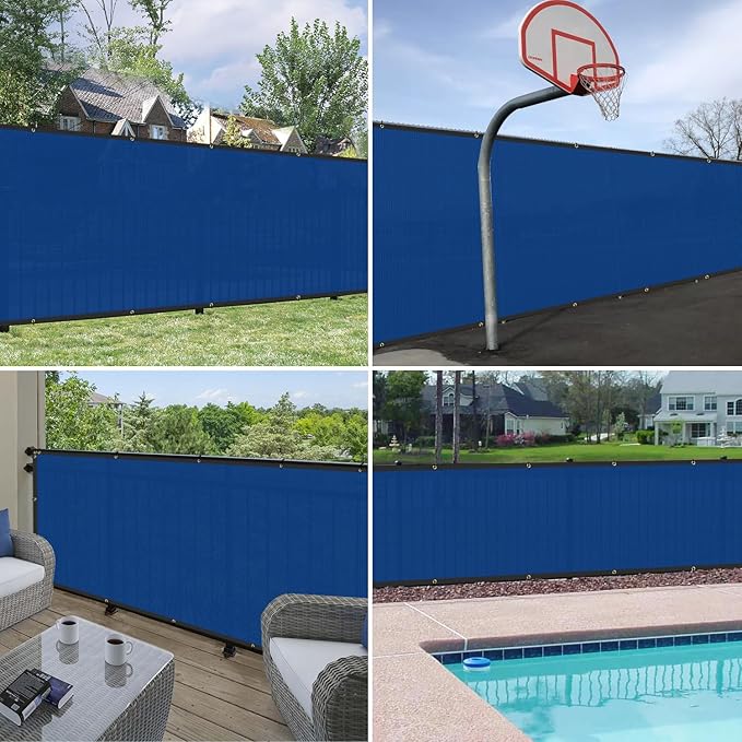 Windscreen4less Privacy Fence Screen Heavy Duty Windscreen Fencing Mesh Fabric Shade Net Cover with Brass Grommtes for Outdoor Wall Garden Yard Pool Deck, 8'x124' Blue