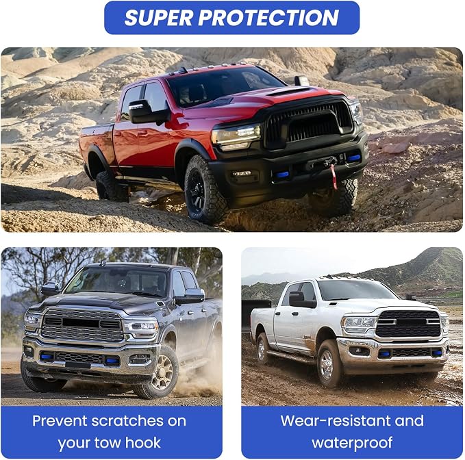 Front Tow Hooks Covers for RAM 2500/3500 2019-2026, Hitch Cover Customized Car Tow Hooks Compatible with RAM 2500/3500 Accessories 2019-2026 (Blue)