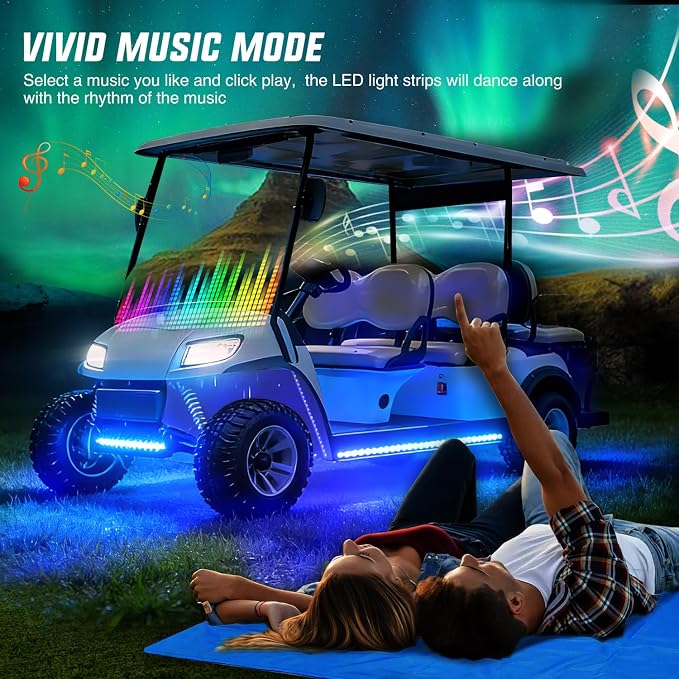 Nilight 4PCS Golf Cart Underbody Lights Kit RGB Multi-Mode LED Neon Accent Lighting Lamp APP Remote Control Sound Active Music Sync IP67 Waterproof 12V-66V for EZGO Yamaha Club Car