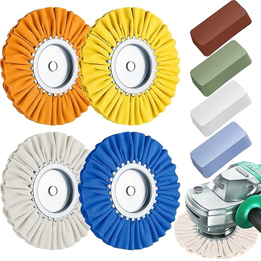 Amylove 8 Inch Airway Buffing Wheels Aluminum Wheel Polishing Kit in Diameter 5/8 Inch Arbor Hole, Polishing Compound and Metal Polish Kit for Angle Grinder(Vivid Color,8 Pcs)